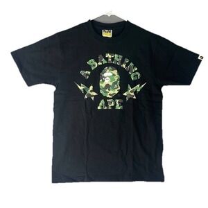 Bape A Bathing Ape Mens ABC Camo Sta College Black Tee Sz S Hiphop Collegiate